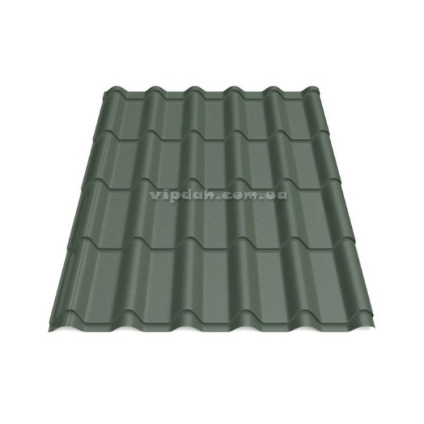 Металочерепиця Ретро Словаччина 0,50 мм темно-зелений 6005 мат розмір під замовлення