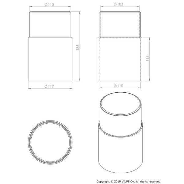Патрубок для дефлектора ALIPAI - Ø110 134мм