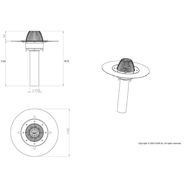 Водостічна воронка, фланець бітум АМ - Ø110 630мм