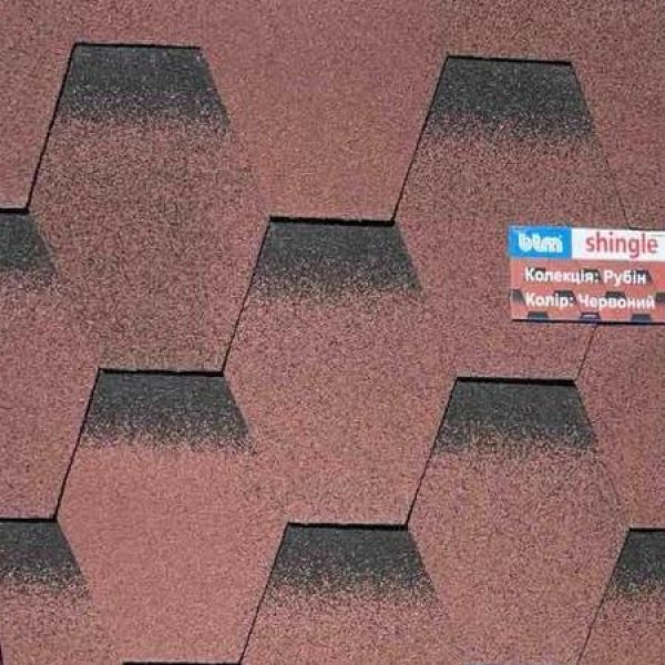 Бітумна черепиця BTM Shingle Rubin (сота) Червоний