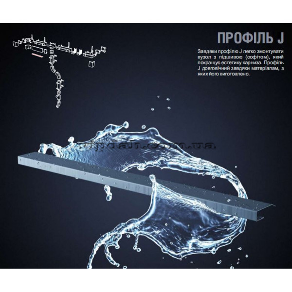 Профіль J для декоративної накладки ринви Niagara квадратна довжина 2м колір Графітовий