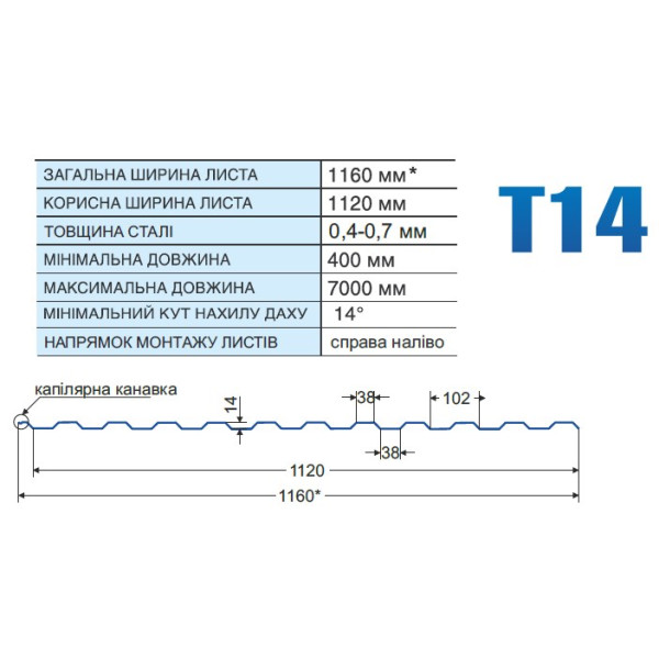 Профнастил двосторонній Т-14 Італія 0,45 мм чорний 9005 мат розмір під замовлення