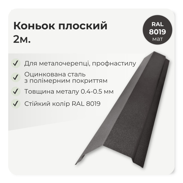 Коньок плоский малий L=2,0м чорний 9005 мат