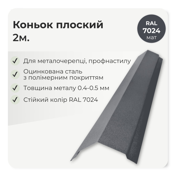 Коньок плоский малий L=2,0м чорний 9005 мат