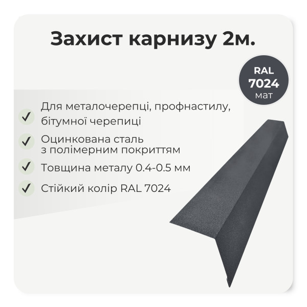 Захист карнизу середній (крапельник) L=2,0м антрацит 7016 мат