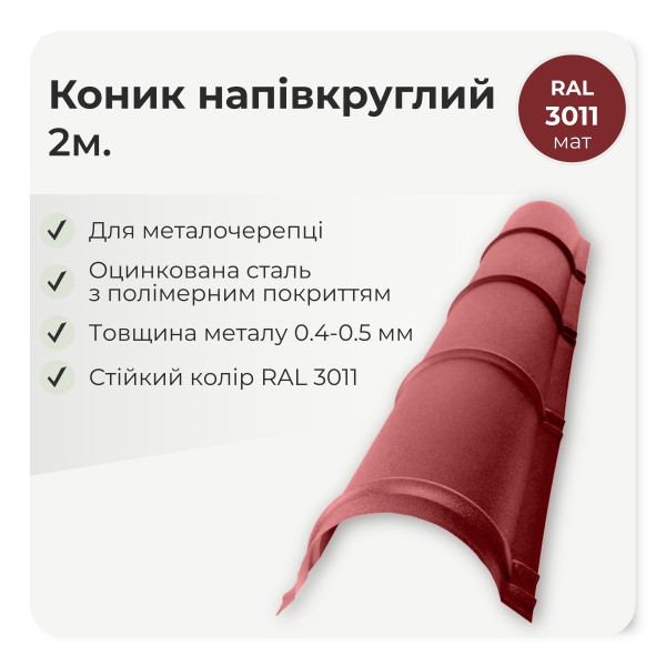 Коньок напівкруглий малий L=2,0м теракотовий 8004 мат