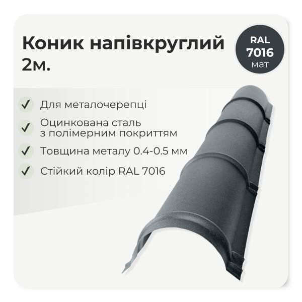 Коньок напівкруглий малий L=2,0м теракотовий 8004 мат