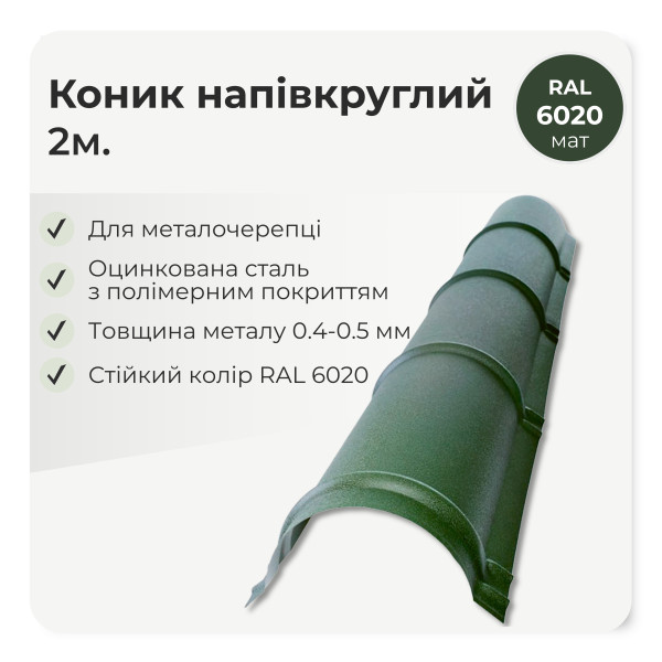 Коньок напівкруглий малий L=2,0м теракотовий 8004 мат