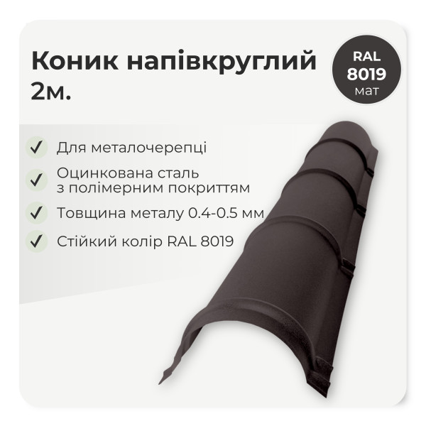 Коньок напівкруглий малий L=2,0м теракотовий 8004 мат