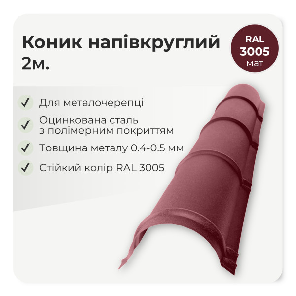 Коньок напівкруглий малий L=2,0м теракотовий 8004 мат