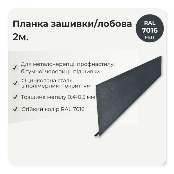 Планка зашивки/лобова велика L=2,0м антрацит 7016 мат