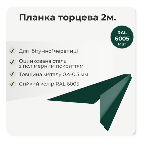 Торцева планка пряма під бітумну черепицю L=2,0м темно-коричневий 8019 мат