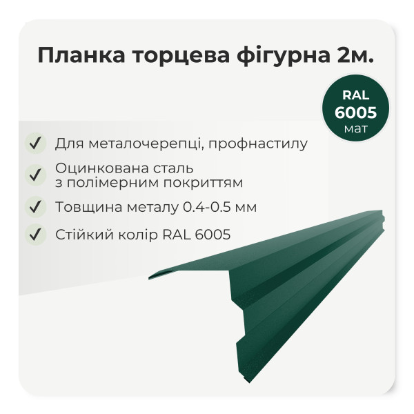 Торцева планка фігурна велика L=2,0м графіт 7024 мат