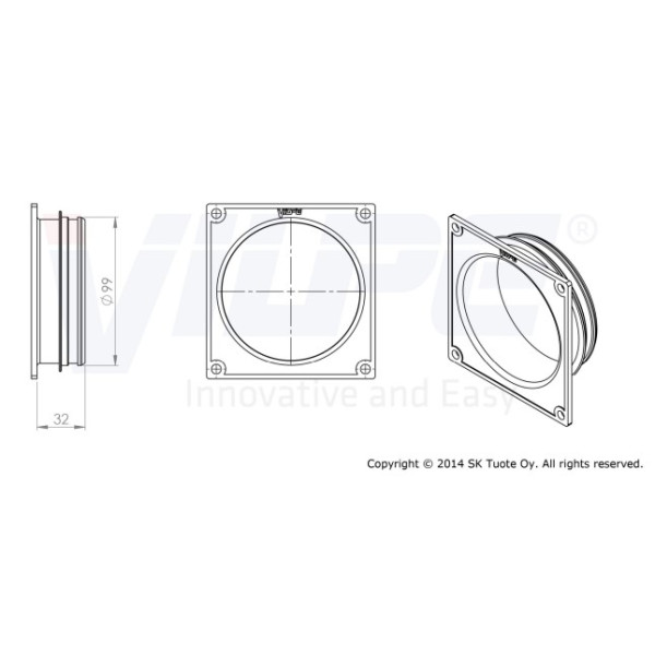 Фланець зовнішньої вентиляційної решітки Vilpe 150х150