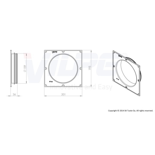 Фланец наружной вентиляционной решетки Vilpe 240х240