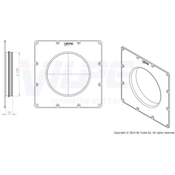 Фланець зовнішньої вентиляційної решітки Vilpe 375х375