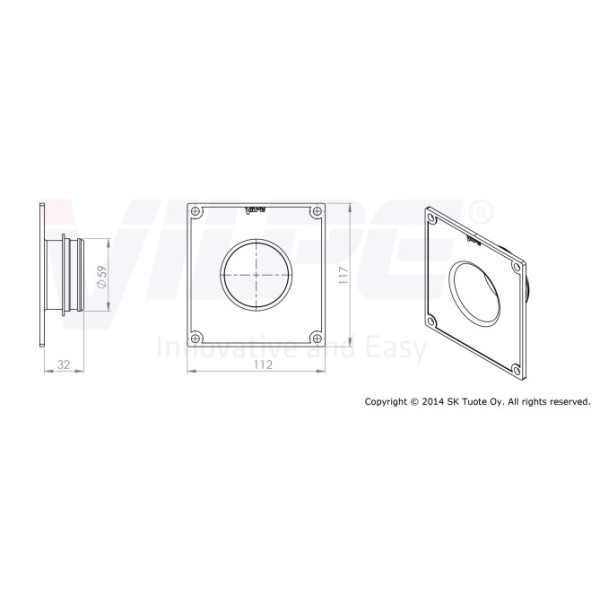 Фланець зовнішньої вентиляційної решітки Vilpe 150х150